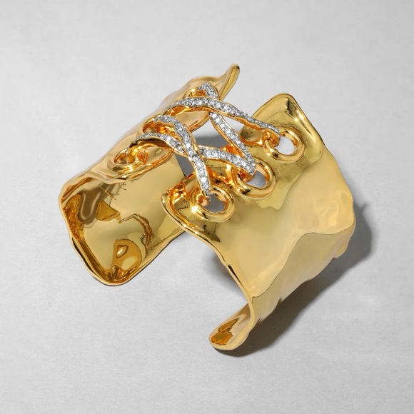ALEXIS BITTAR• Solanales Gold Silver Crystal Lace Up Corset Cuff Bracelet - Picture 6 of 8